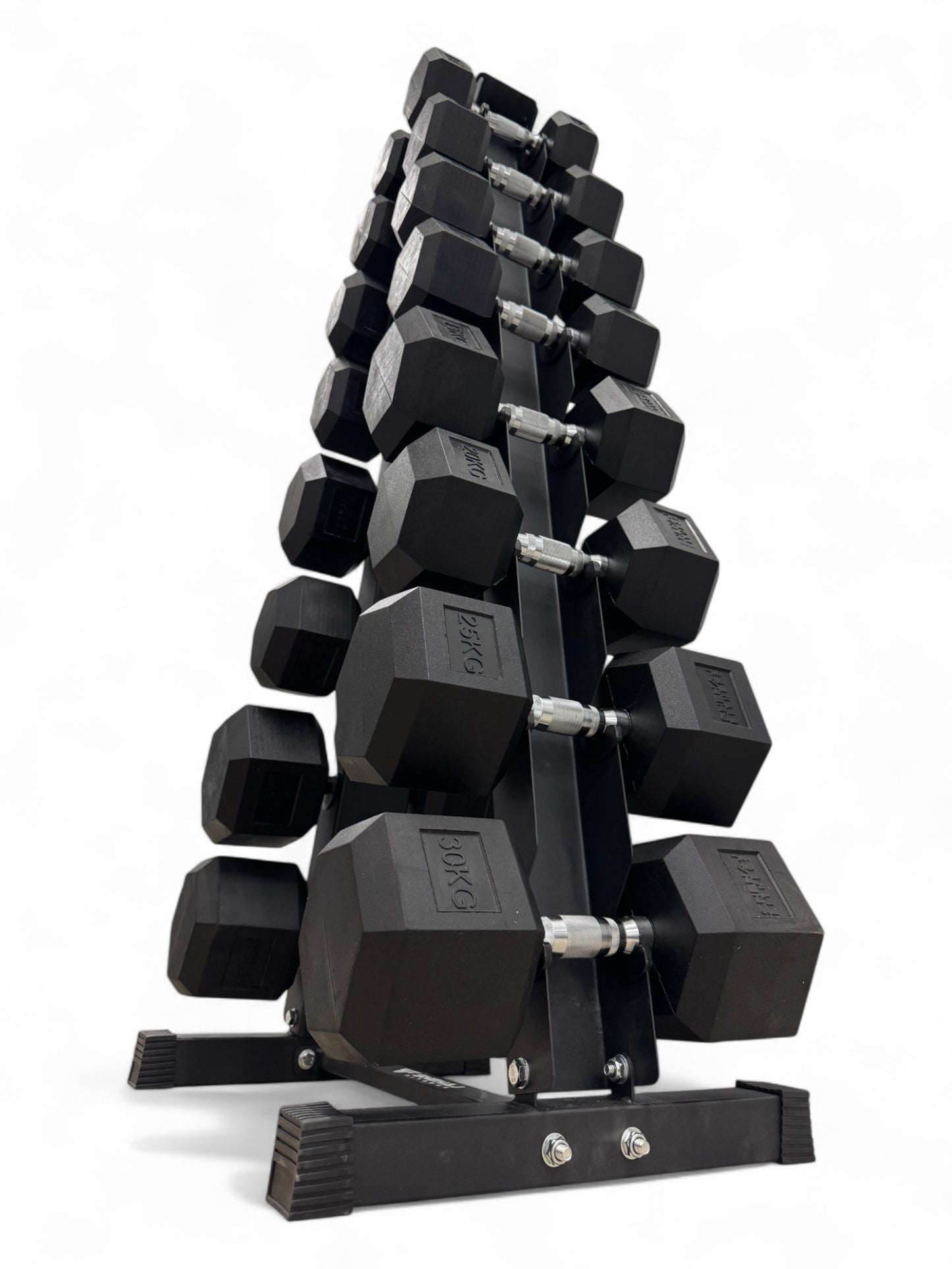 5–30kg Hex Dumbbell Set with Vertical Rack – 8 Pairs