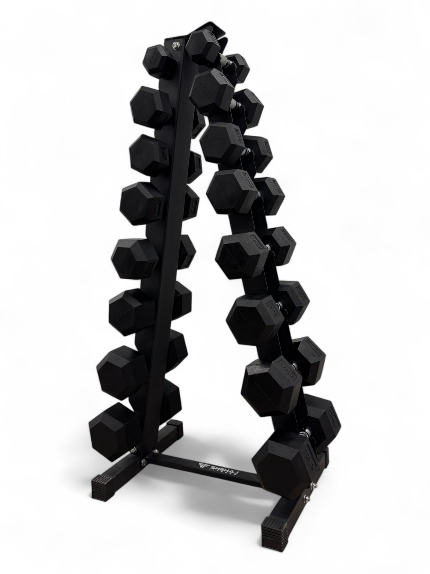 2-16kg Hex Dumbbell Set - Vertical Rack Stand - 2kg increments- 8 Pairs Set