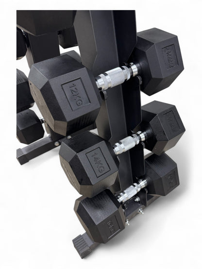 2-16kg Hex Dumbbell Set - Vertical Rack Stand - 2kg increments- 8 Pairs Set