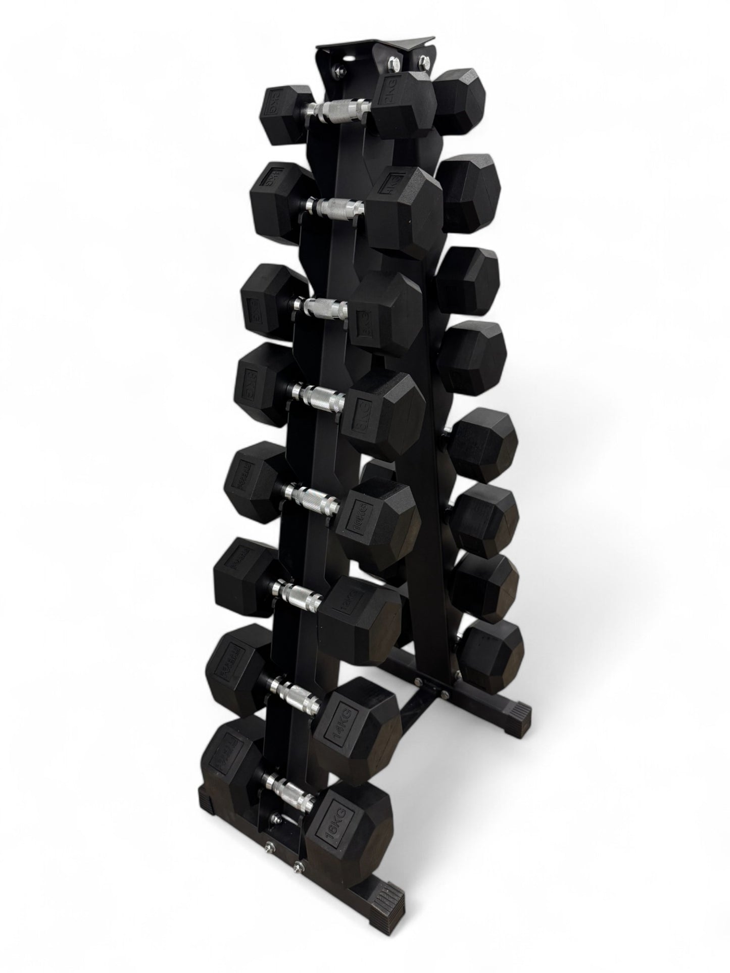 2-16kg Hex Dumbbell Set - Vertical Rack Stand - 2kg increments- 8 Pairs Set