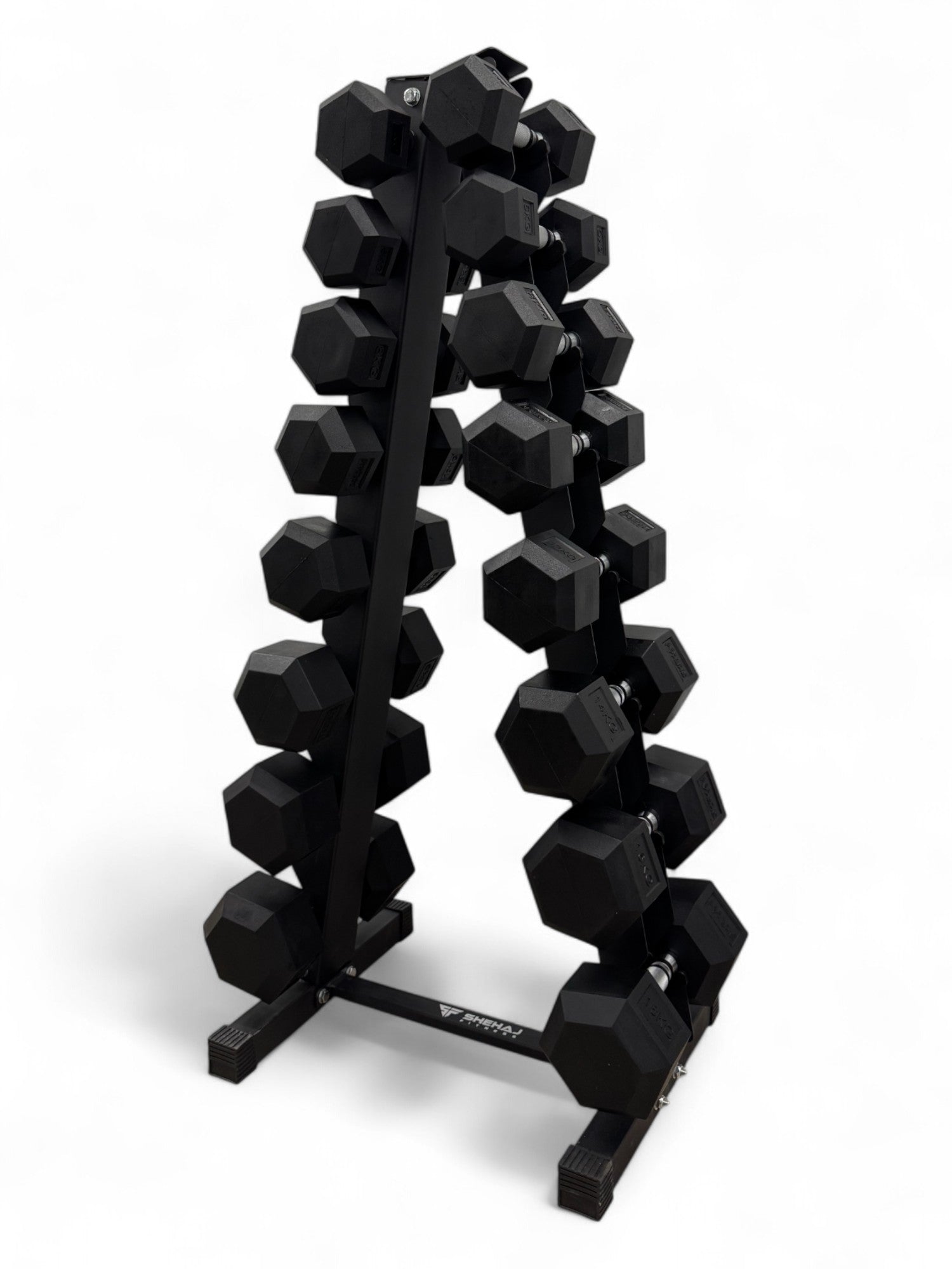 4-18kg Hex Dumbbell Set - Vertical Rack Stand - 2kg increments- 8 Pair ...