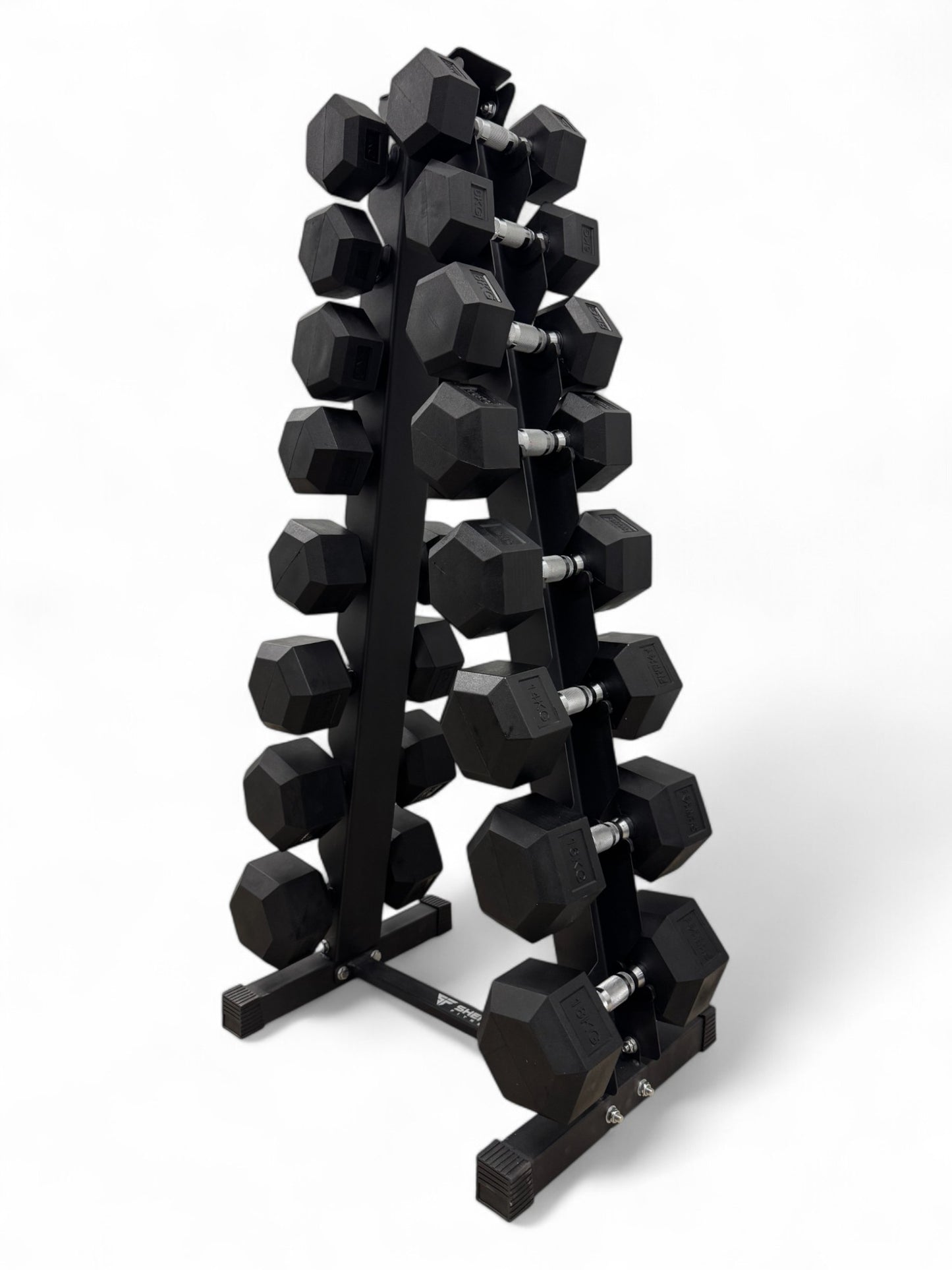 4-18kg Hex Dumbbell Set - Vertical Rack Stand - 2kg increments- 8 Pairs Set