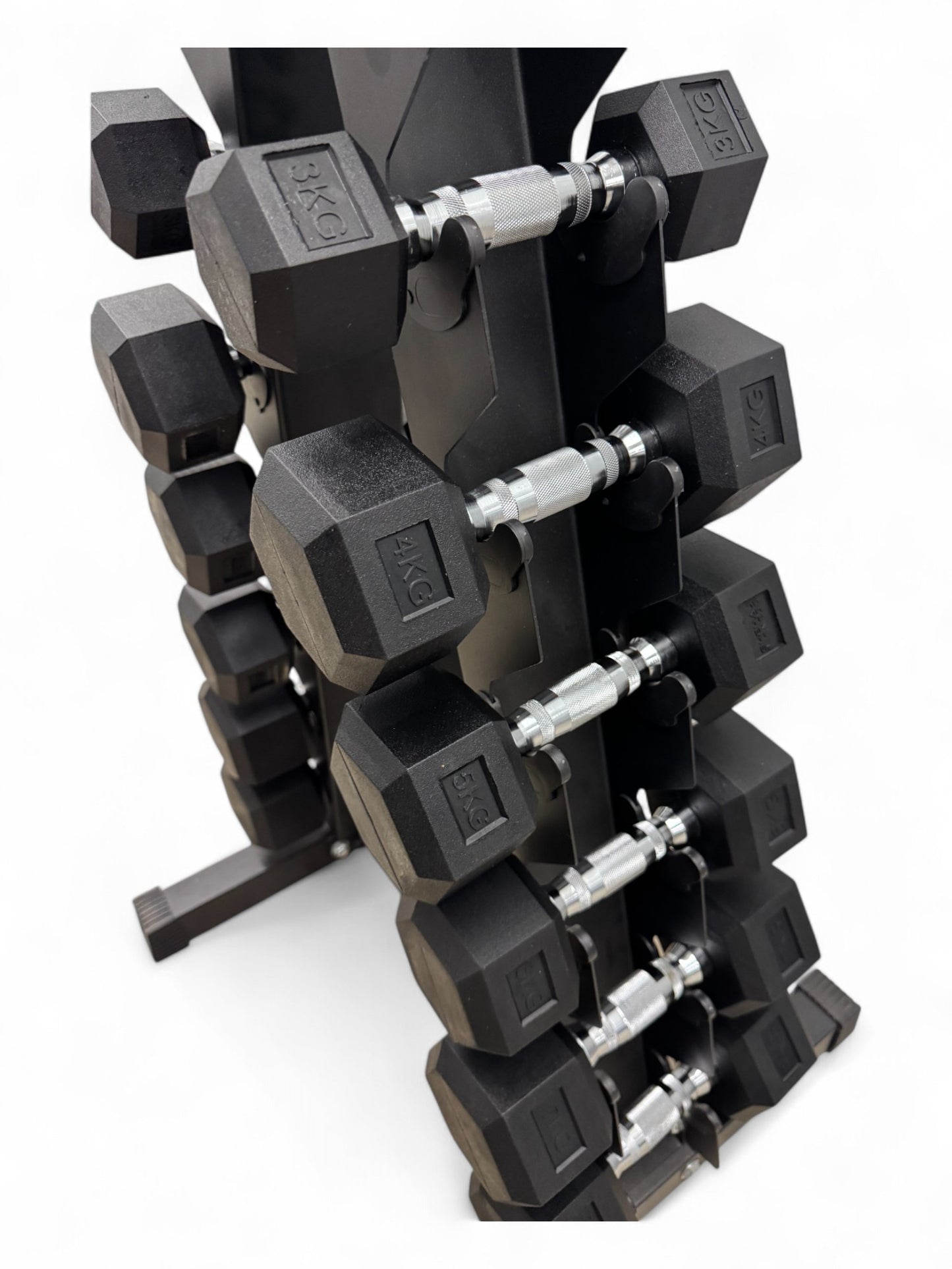 1–8kg Hex Dumbbell Set with Vertical Rack – 8 Pairs (1kg Increments)