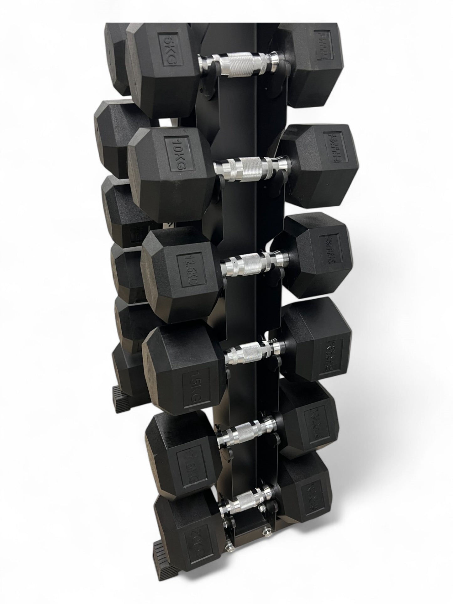 5–20kg Hex Dumbbell Set with Vertical Rack – 6 Pairs Free Weights