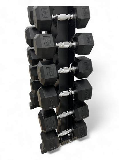 5–20kg Hex Dumbbell Set with Vertical Rack – 6 Pairs Free Weights