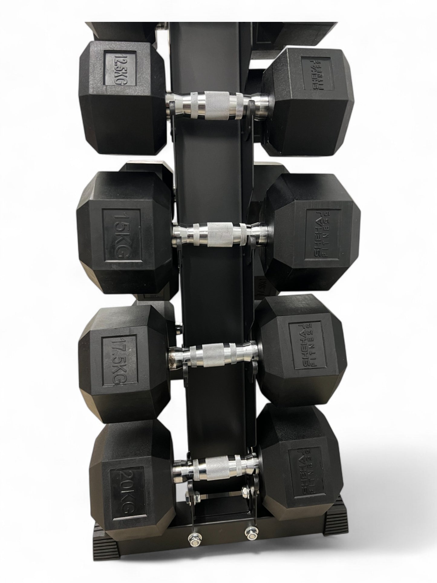5–25kg Hex Dumbbell Set with Vertical Rack – 6 Pairs