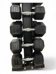 5–25kg Hex Dumbbell Set with Vertical Rack – 6 Pairs