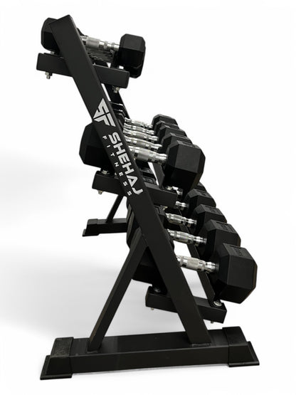 2.5–20kg Hex Dumbbell Set with 3-Tier Rack – 8 Pairs in 2.5kg Increments