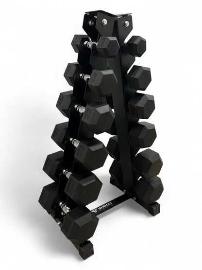 2.5–20kg Hex Dumbbell Set with Vertical Rack – 6 Pairs Free Weights