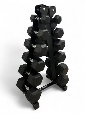 2.5–20kg Hex Dumbbell Set with Vertical Rack – 6 Pairs Free Weights