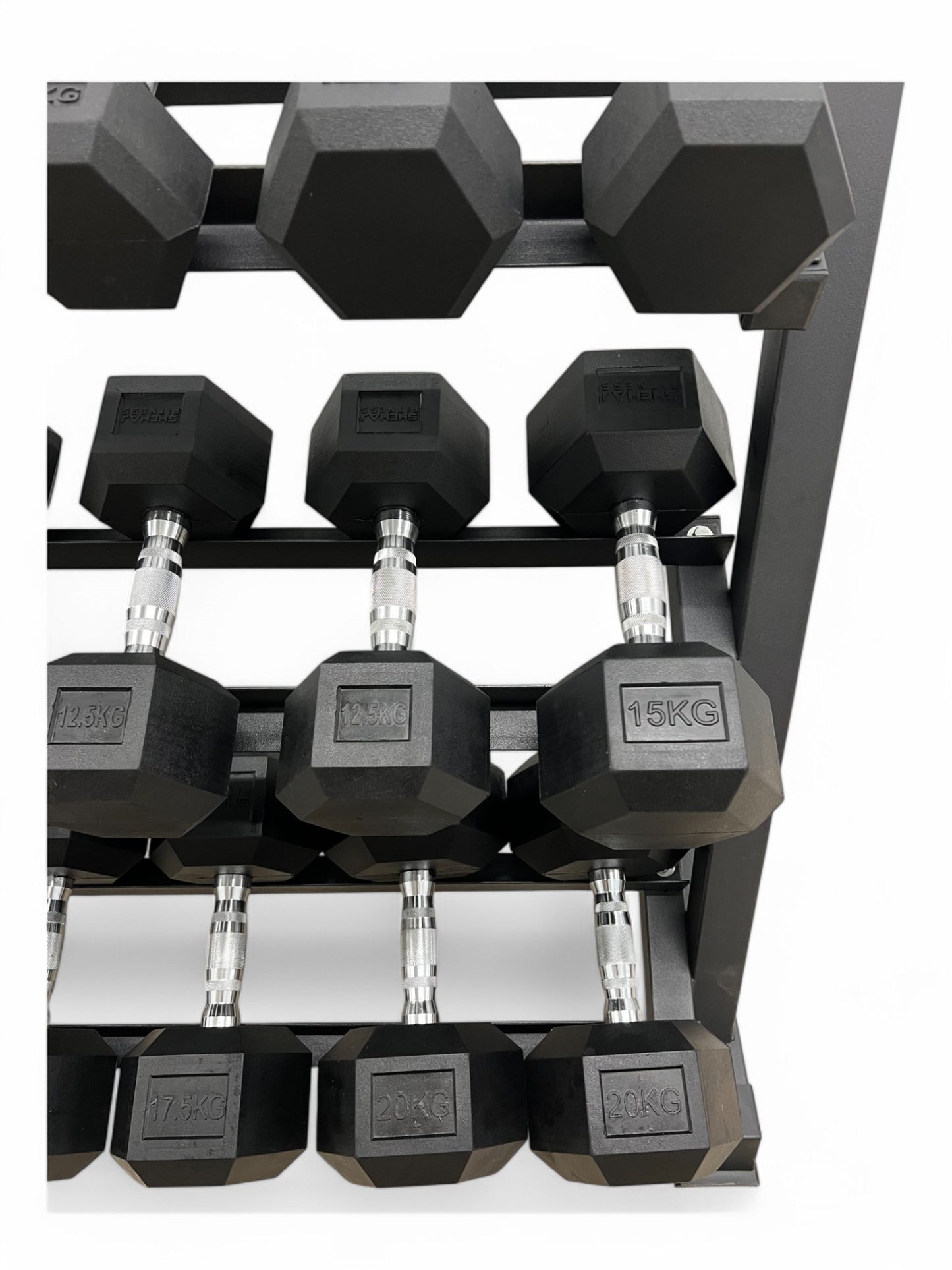 2.5–20kg Hex Dumbbell Set with 3-Tier Rack – 8 Pairs in 2.5kg Increments