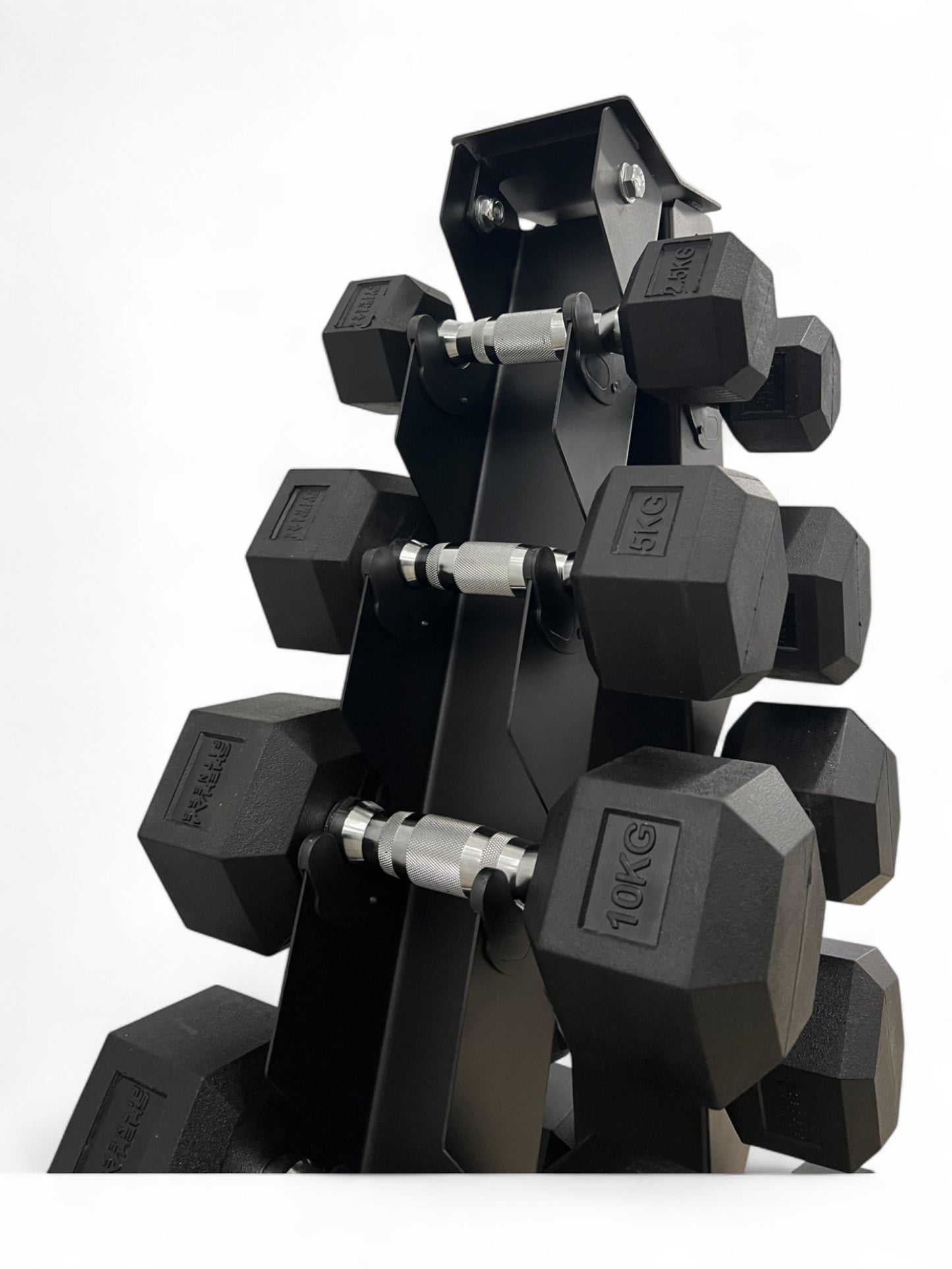 2.5–20kg Hex Dumbbell Set with Vertical Rack – 6 Pairs Free Weights