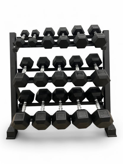 2.5–20kg Hex Dumbbell Set with 3-Tier Rack – 8 Pairs in 2.5kg Increments
