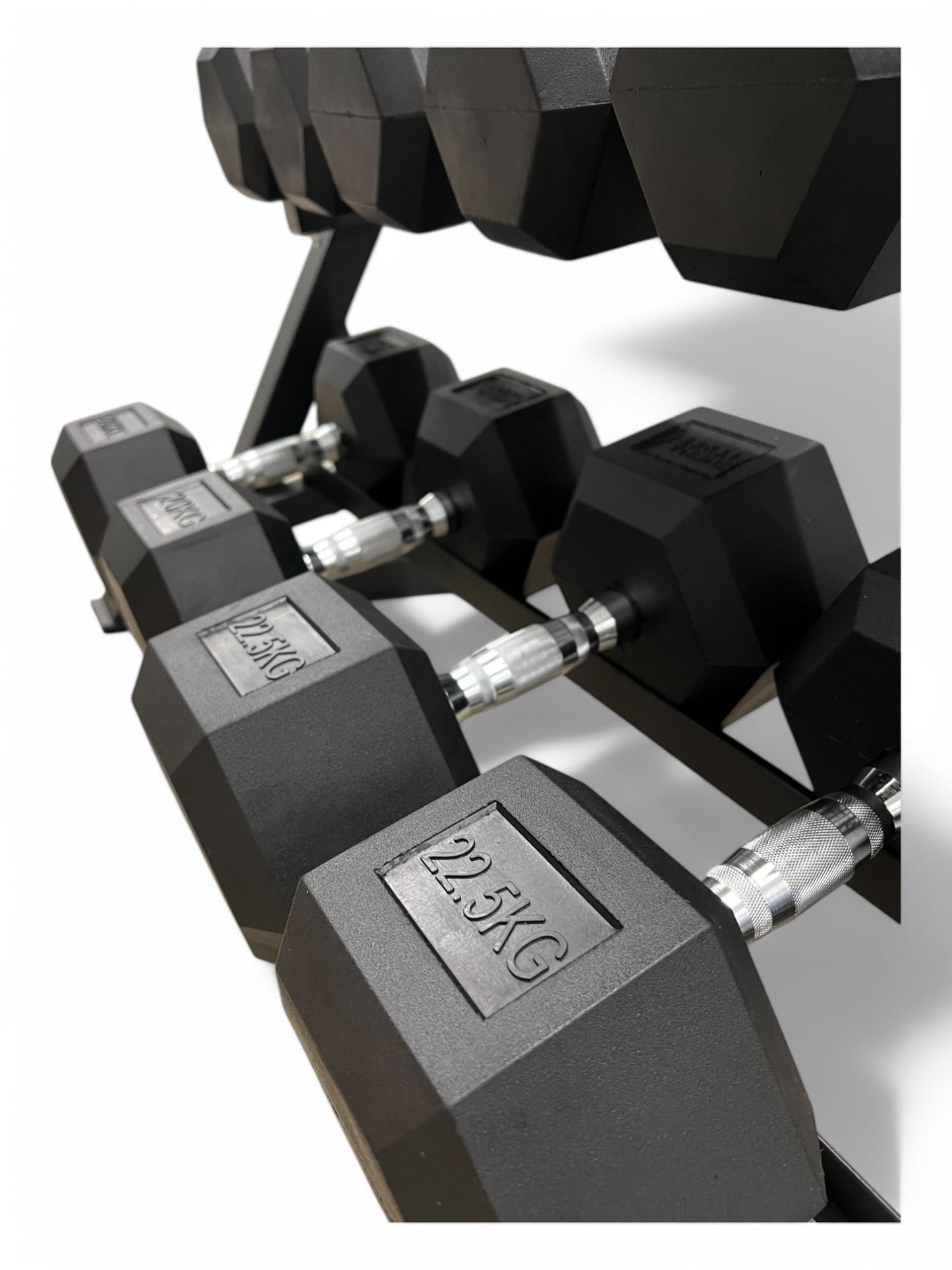 2.5–22.5kg Hex Dumbbell Set with 3-Tier Rack – 9 Pairs Free Weights