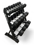2.5–22.5kg Hex Dumbbell Set with 3-Tier Rack – 9 Pairs Free Weights