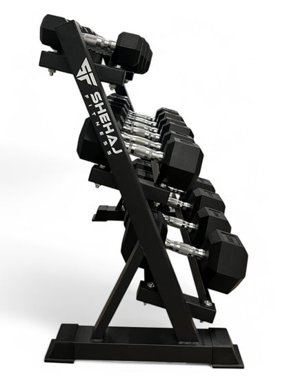 2.5–22.5kg Hex Dumbbell Set with 3-Tier Rack – 9 Pairs Free Weights