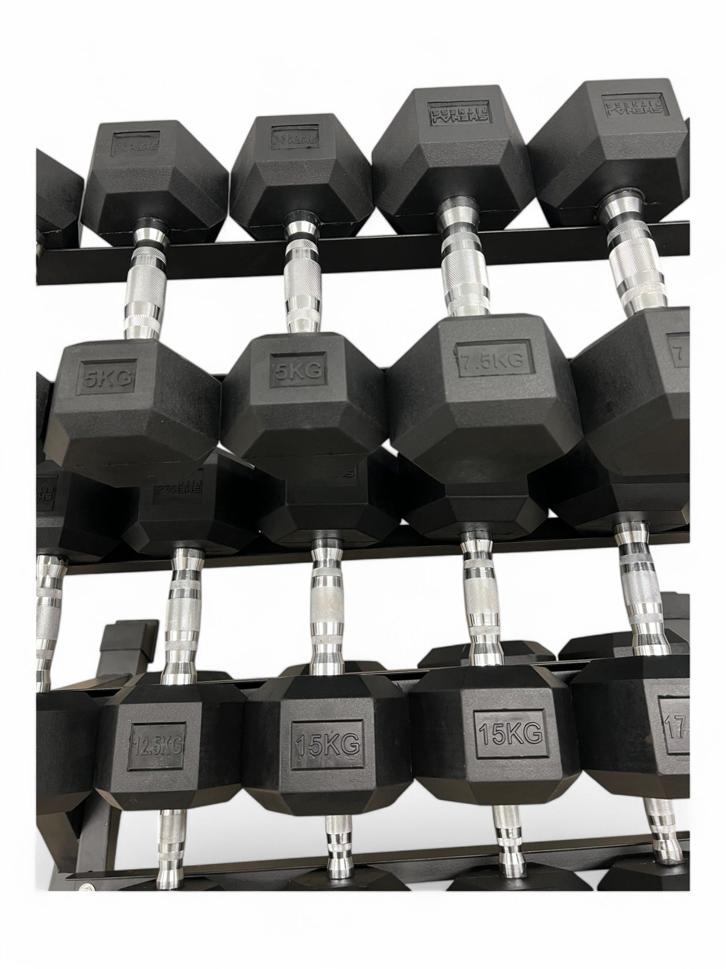 2.5–22.5kg Hex Dumbbell Set with 3-Tier Rack – 9 Pairs Free Weights