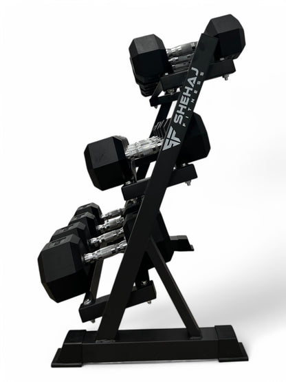 2.5–22.5kg Hex Dumbbell Set with 3-Tier Rack – 9 Pairs Free Weights