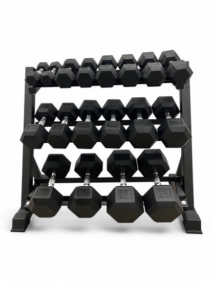 2.5–22.5kg Hex Dumbbell Set with 3-Tier Rack – 9 Pairs Free Weights