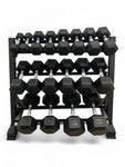 2.5–25kg Hex Dumbbell Set with 3-Tier Rack – 9 Pairs