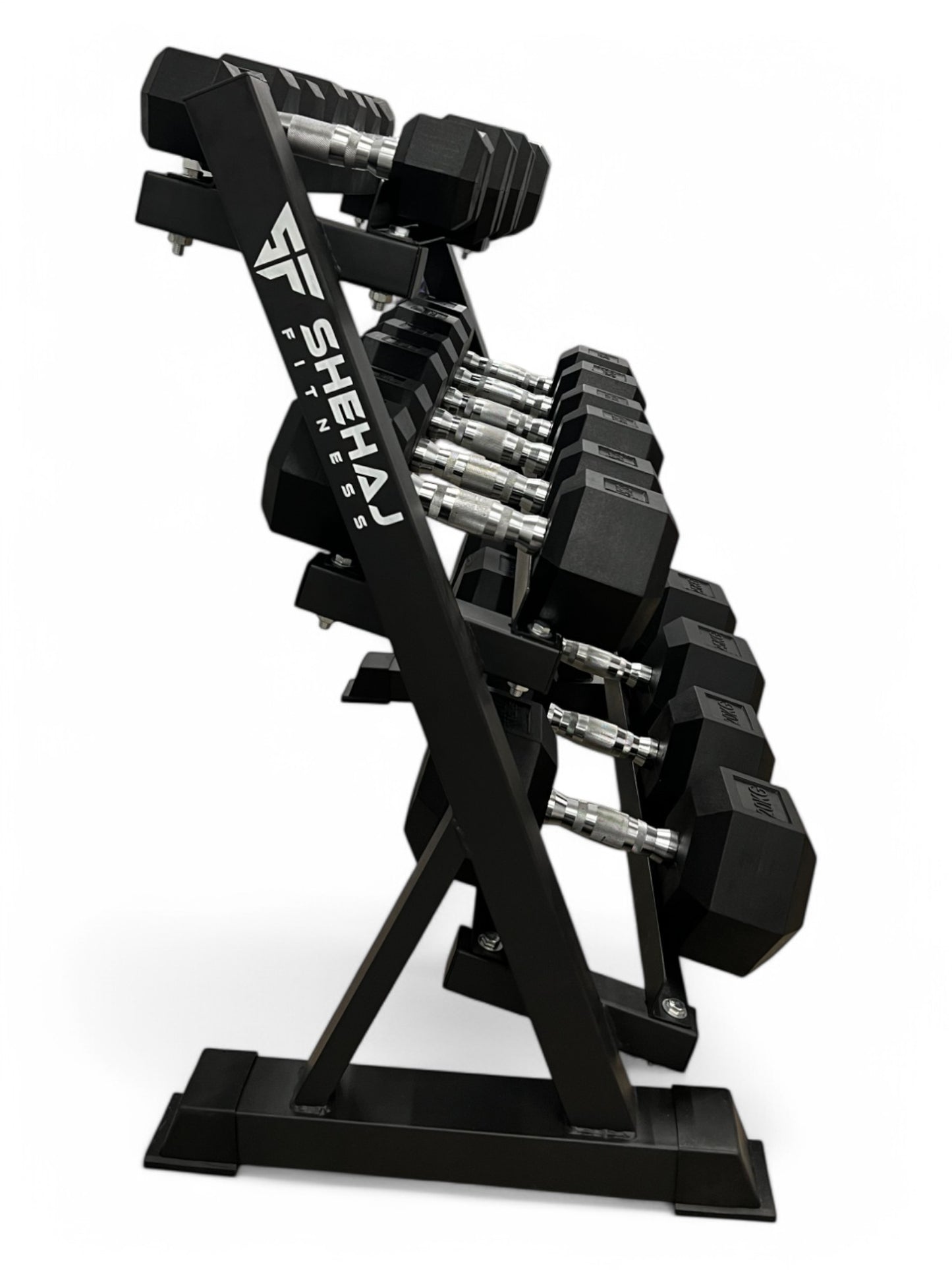 2.5–25kg Hex Dumbbell Set with 3-Tier Rack – 9 Pairs