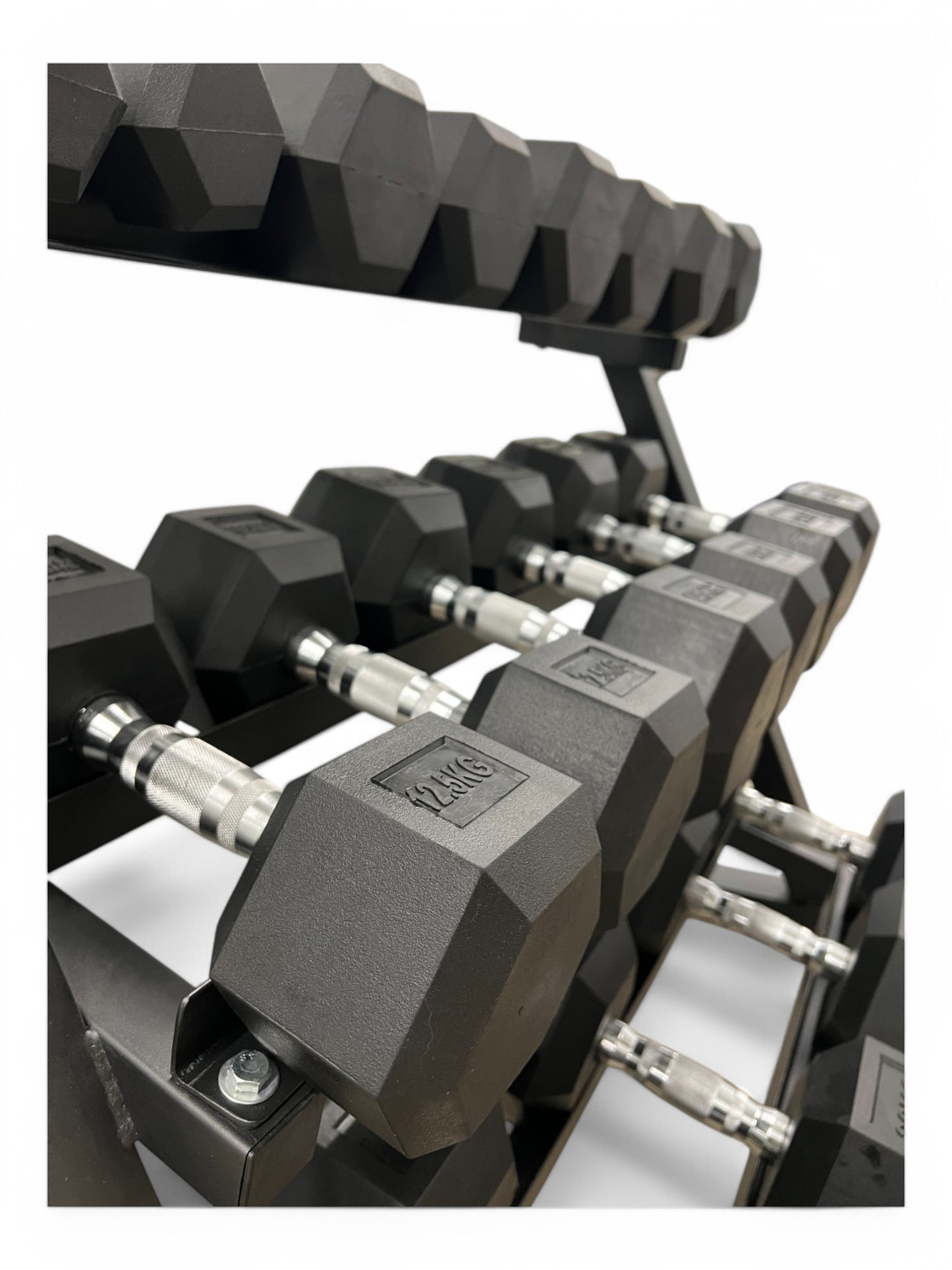 2.5–25kg Hex Dumbbell Set with 3-Tier Rack – 9 Pairs