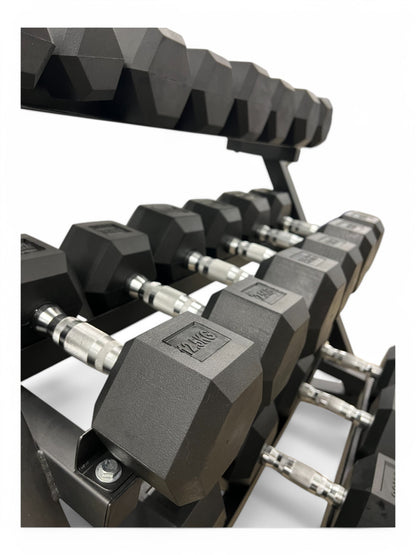 2.5–25kg Hex Dumbbell Set with 3-Tier Rack – 9 Pairs