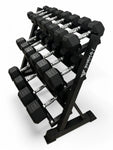 2.5–25kg Hex Dumbbell Set with 3-Tier Rack – 9 Pairs