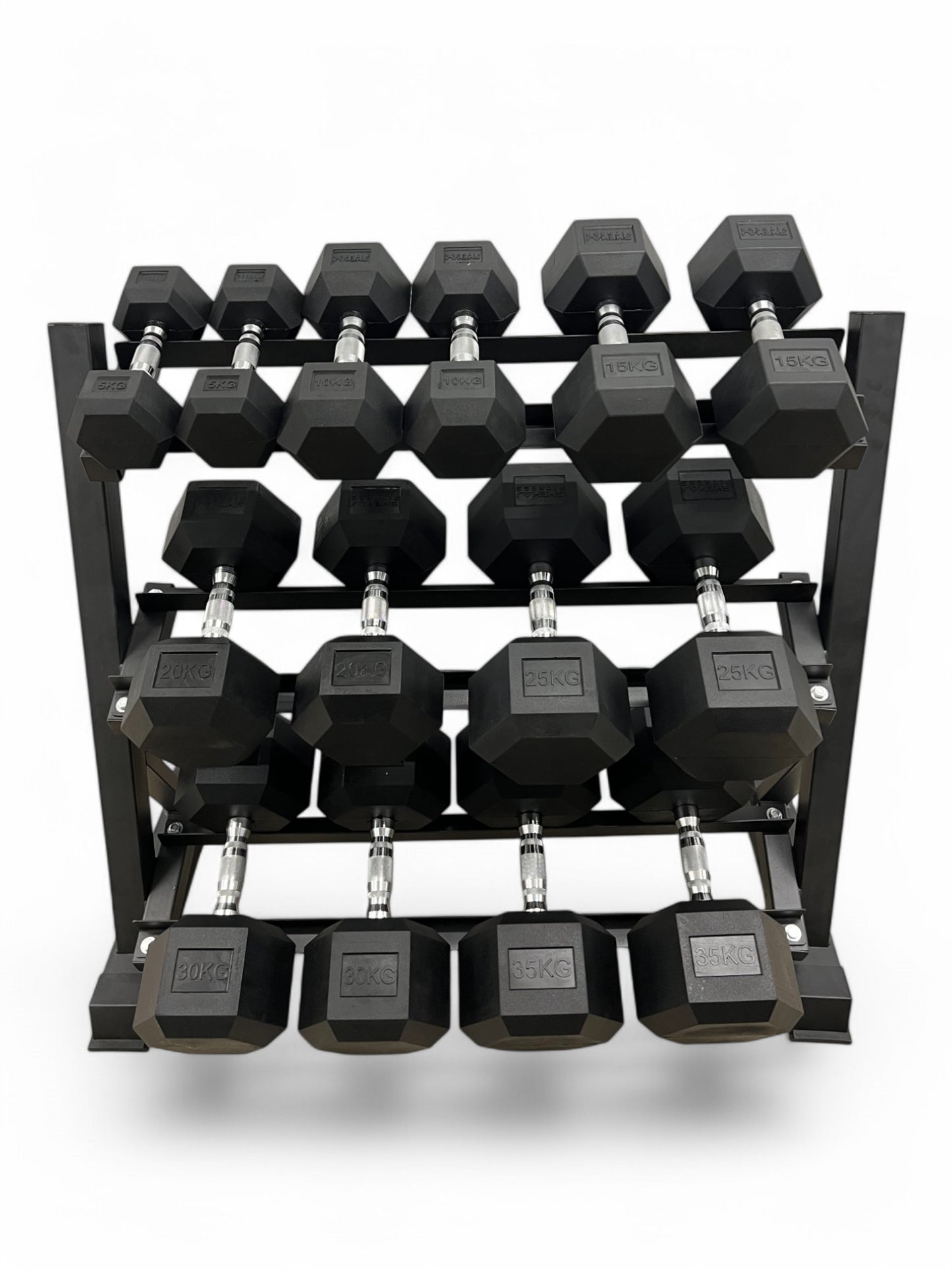 5–35kg Hex Dumbbell Set with 3-Tier Rack – 7 Pairs Free Weights