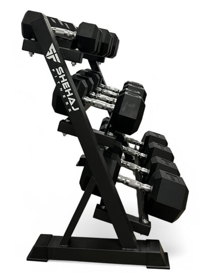 5–35kg Hex Dumbbell Set with 3-Tier Rack – 7 Pairs Free Weights