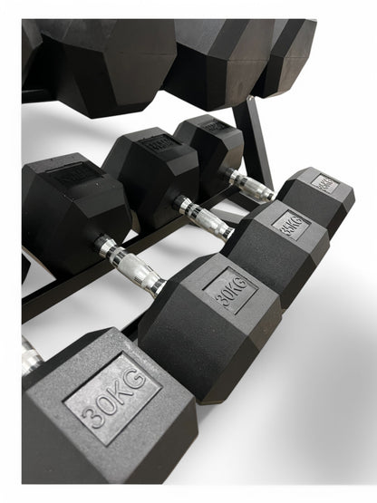 5–35kg Hex Dumbbell Set with 3-Tier Rack – 7 Pairs Free Weights