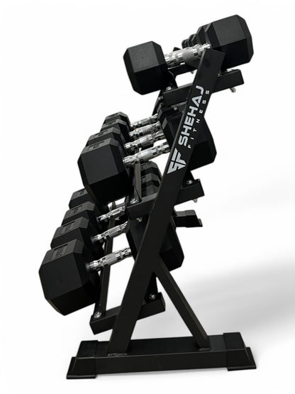 5–35kg Hex Dumbbell Set with 3-Tier Rack – 7 Pairs Free Weights