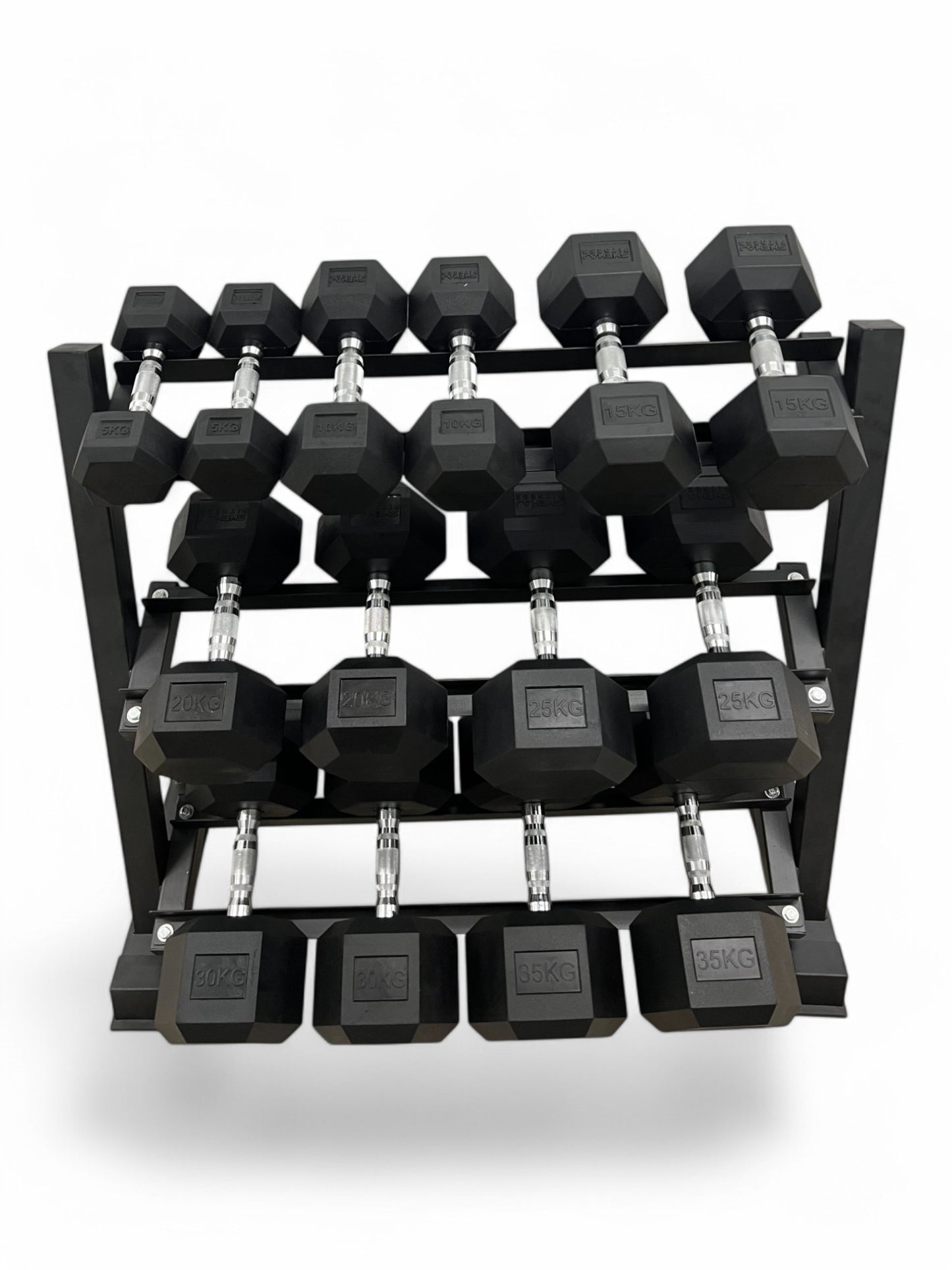 5–35kg Hex Dumbbell Set with 3-Tier Rack – 7 Pairs Free Weights