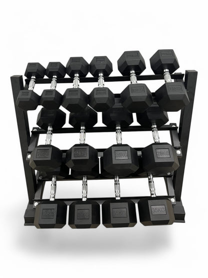 5–35kg Hex Dumbbell Set with 3-Tier Rack – 7 Pairs Free Weights