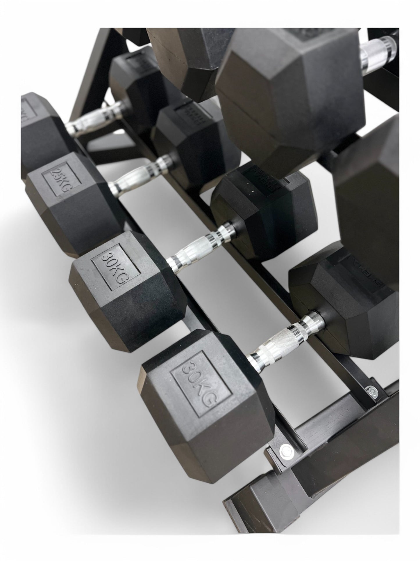 5–30kg Hex Dumbbell Set with 3-Tier Rack – 8 Pairs