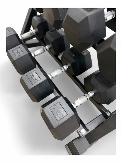 5–30kg Hex Dumbbell Set with 3-Tier Rack – 8 Pairs