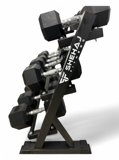 5–30kg Hex Dumbbell Set with 3-Tier Rack – 8 Pairs