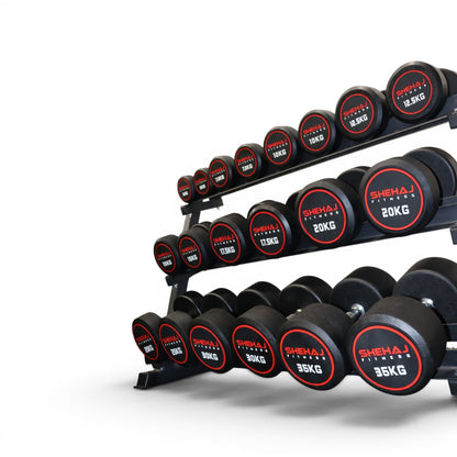 Round Dumbbell 5kg-35kg Set & 3 Tier Rack Full Home Gym Weights Training