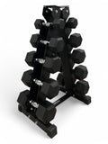 2.5–12.5kg Hex Dumbbell Set with Vertical Rack – 5 Pairs Free Weights