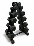 2.5–12.5kg Hex Dumbbell Set with Vertical Rack – 5 Pairs Free Weights
