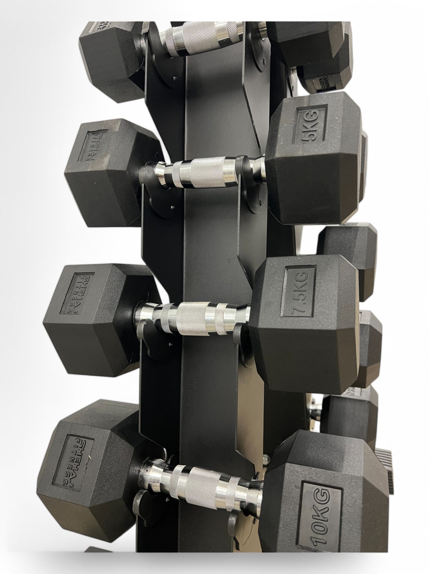 2.5–12.5kg Hex Dumbbell Set with Vertical Rack – 5 Pairs Free Weights