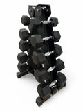 2.5–12.5kg Hex Dumbbell Set with Vertical Rack – 5 Pairs Free Weights