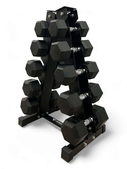 5–15kg Hex Dumbbell Set with Vertical Rack – 5 Pairs Free Weights
