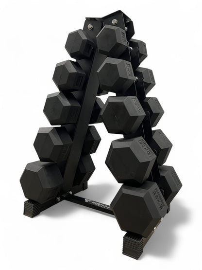 5–25kg Hex Dumbbell Set with Vertical Rack – 5 Pairs Free Weights