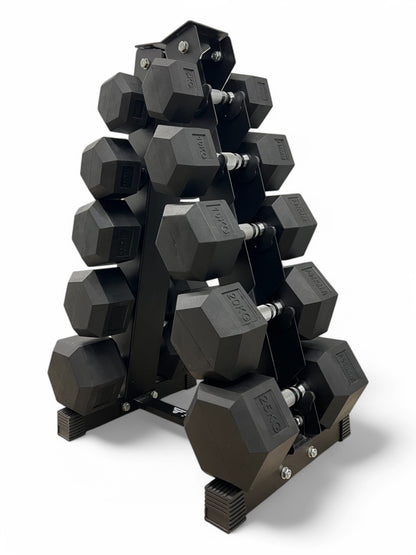 5–25kg Hex Dumbbell Set with Vertical Rack – 5 Pairs Free Weights