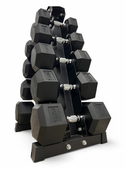 5–25kg Hex Dumbbell Set with Vertical Rack – 5 Pairs Free Weights
