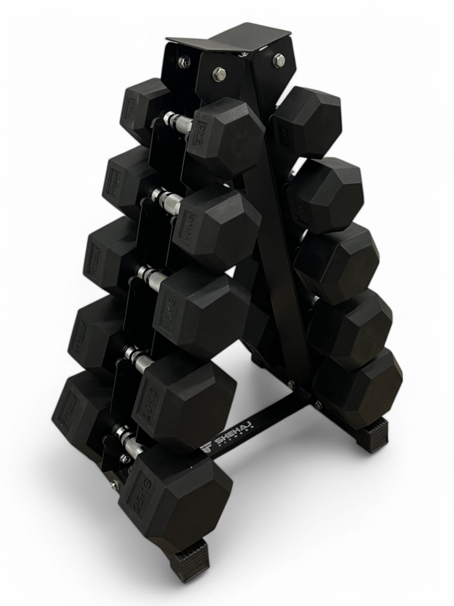 5–25kg Hex Dumbbell Set with Vertical Rack – 5 Pairs Free Weights