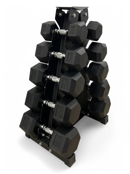 5–25kg Hex Dumbbell Set with Vertical Rack – 5 Pairs Free Weights