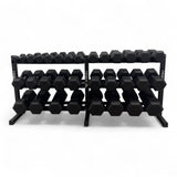 Hex Dumbbell 2.5kg-50kg Set & 3 Tier Rack Full Home Gym Weights Training