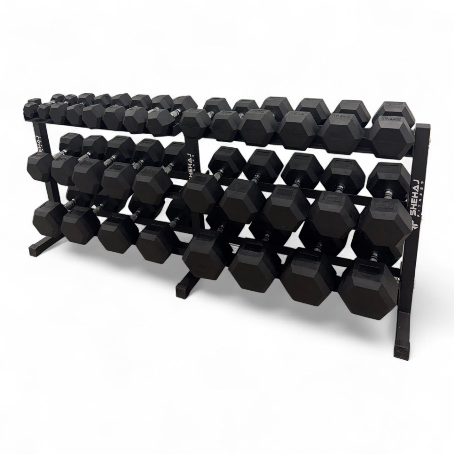 Hex Dumbbell Set 2.5kg–40kg (2.5kg Increments) 16 Pair & 3 Tier Rack Weights Gym